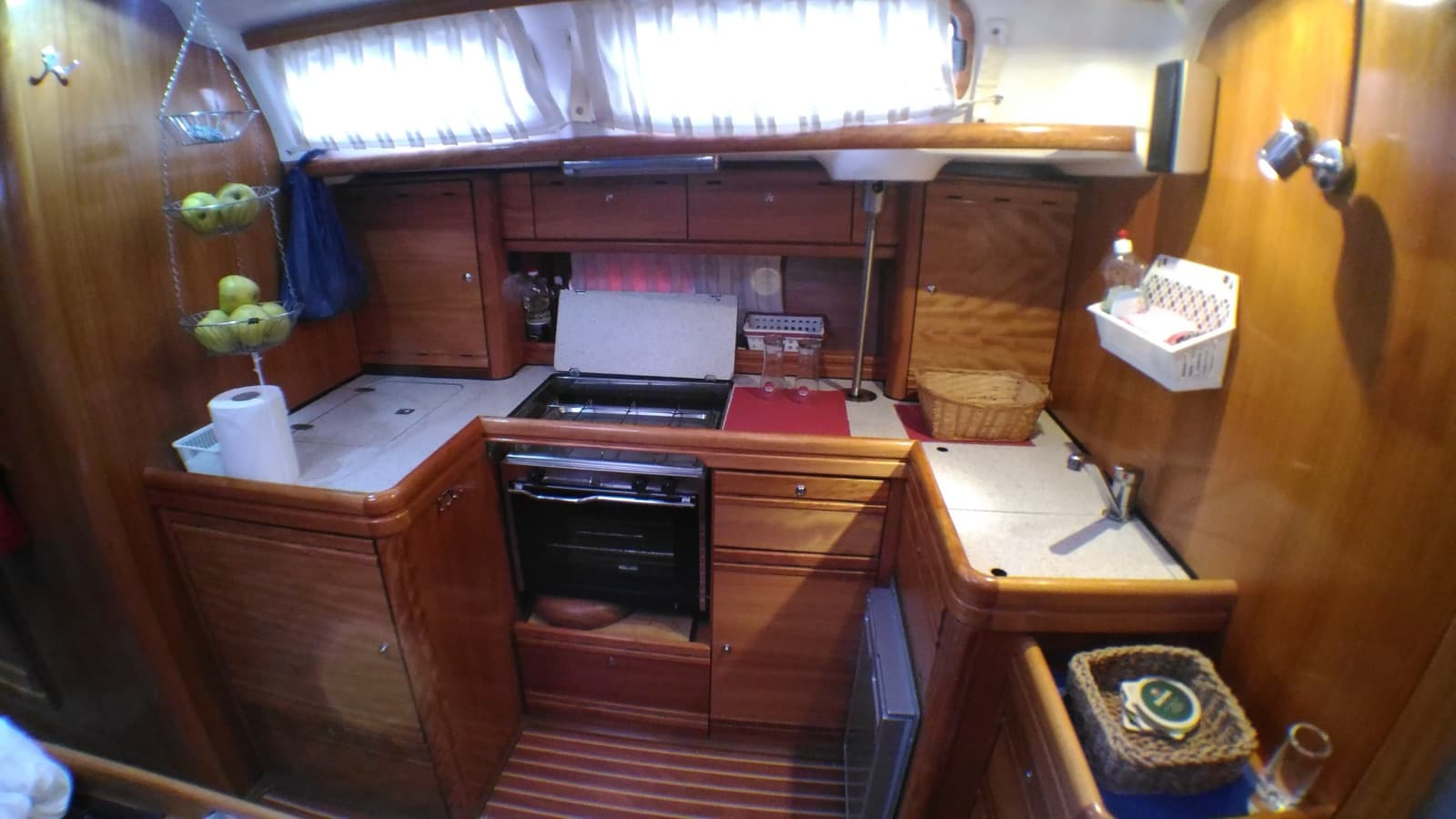 The galley with a stove, oven and sink