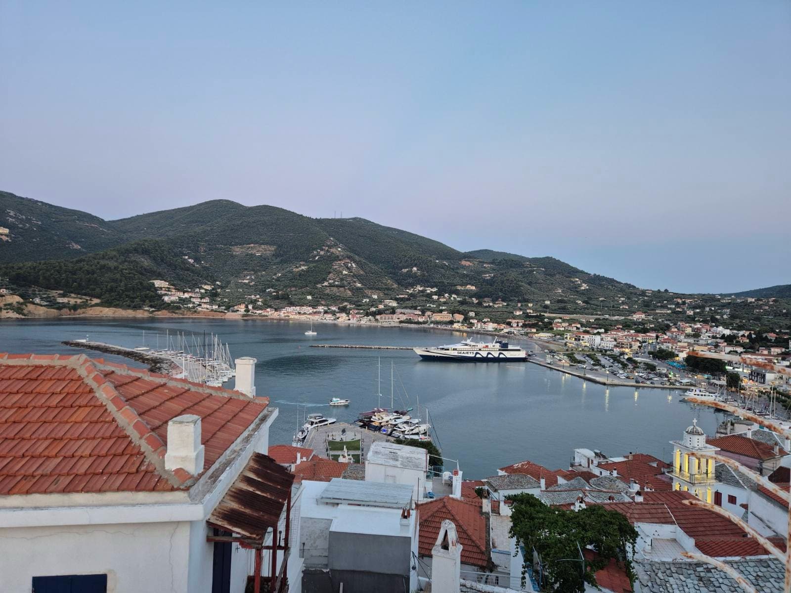 The harbour of Skopelos seen from above the town